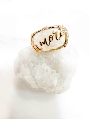 Bague Au fil de Lo sertie pierre de lune - Amore - plaqué or - Au fil de Lo - Bijoux créateurs Paris
