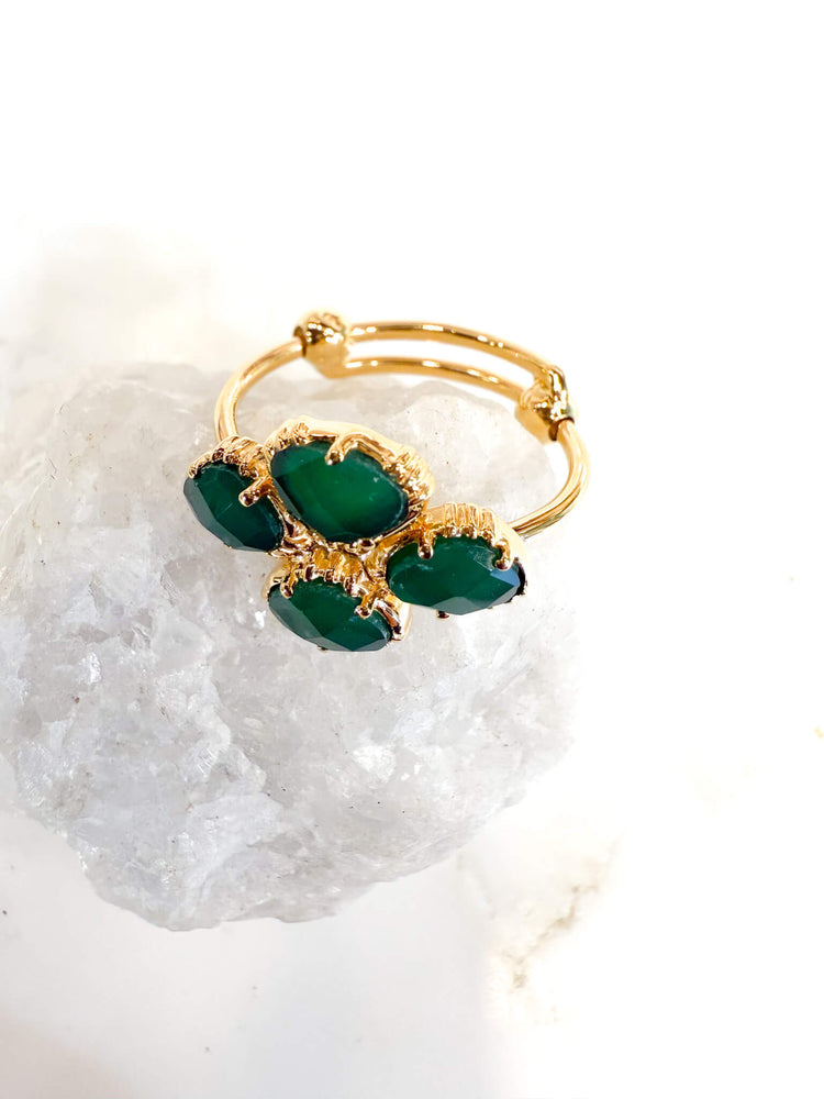 Bague trèfle large - onyx verte - au fil de Lo - bijoux createurs paris - made in paris