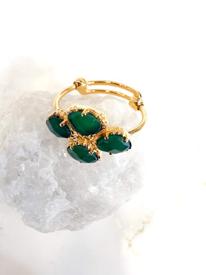 Bague trèfle large - onyx verte - au fil de Lo - bijoux createurs paris - made in paris