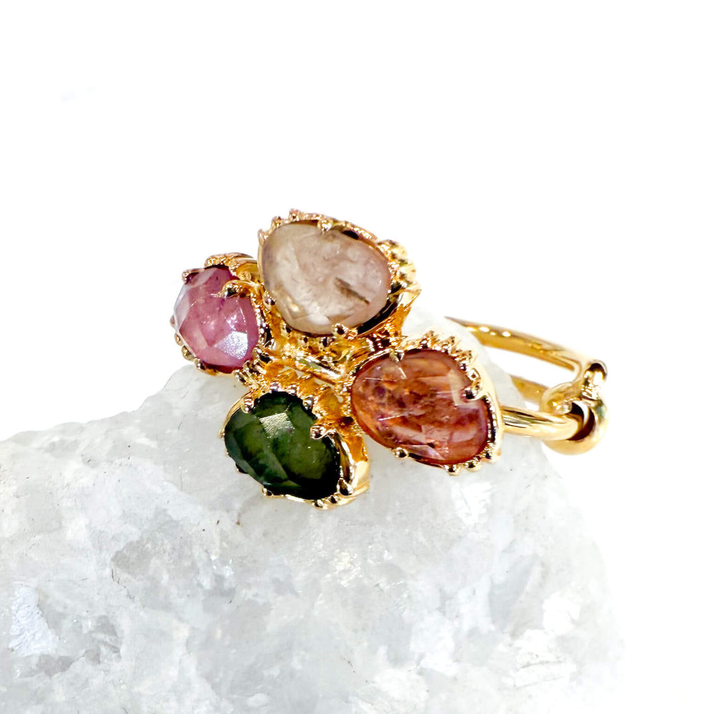 Bague réglable Trefle - Tourmalines - Large