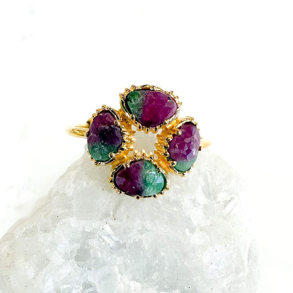 Bague réglable Trèfle - Rubis zoisite