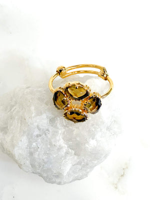 Bague réglable Trèfle - Quartz fumé - Au fil de LO - createurs de bijoux francais - French design  jewels - 小众品牌 - made in France - made in Paris 