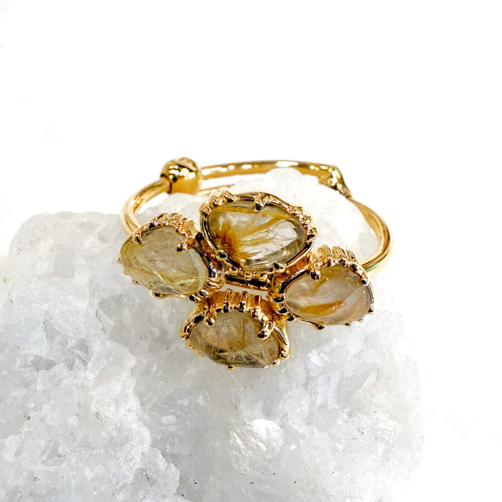 Bague réglable Trefle - Quartz rutilé - Large