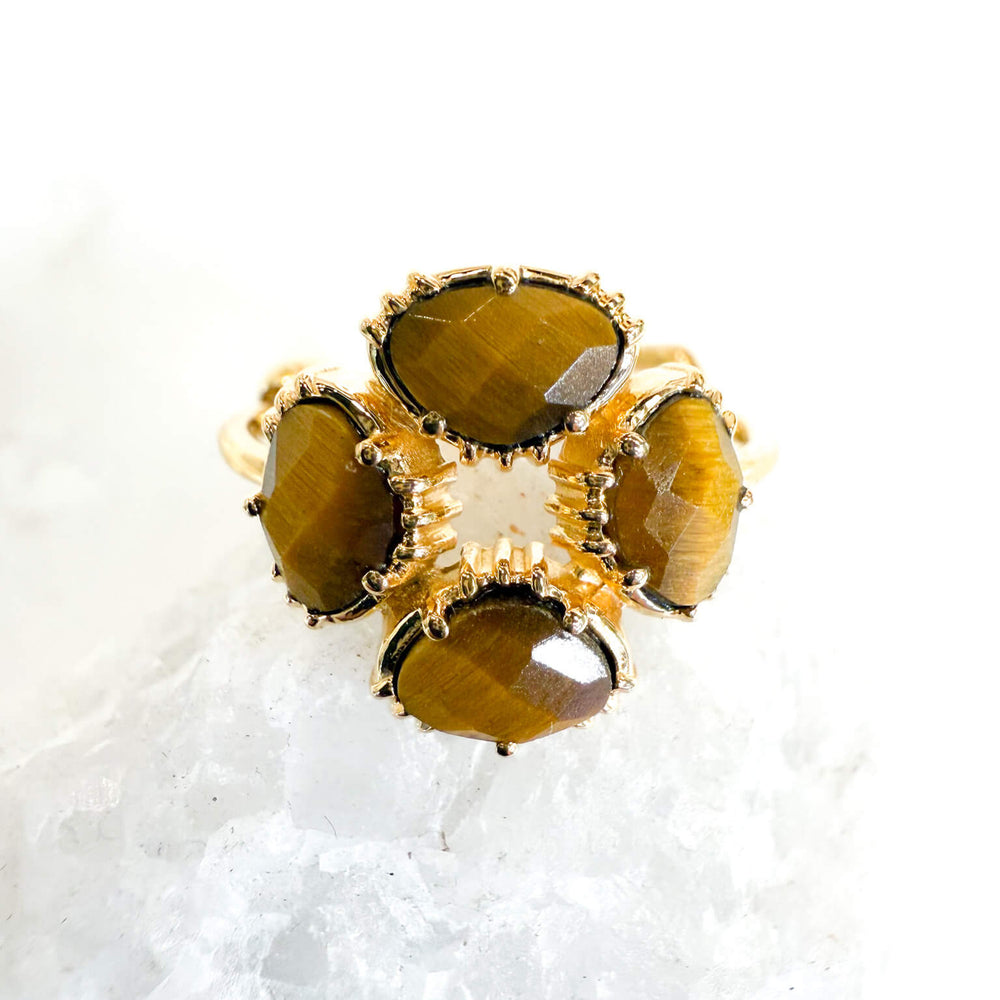 Bague réglable Trèfle - Oeil de Tigre