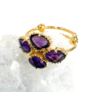 Bague trefle quatres pierres naturelles en amethyste - Au fil de lo - bijoux createurs - french jewels - 小众品牌 - made in France - made in Paris 
