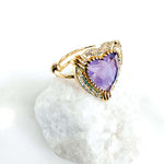 bague coeur de pierre amethyste violette plaque or bague reglable createur francais creatrice francaise bague createur bijou createur 