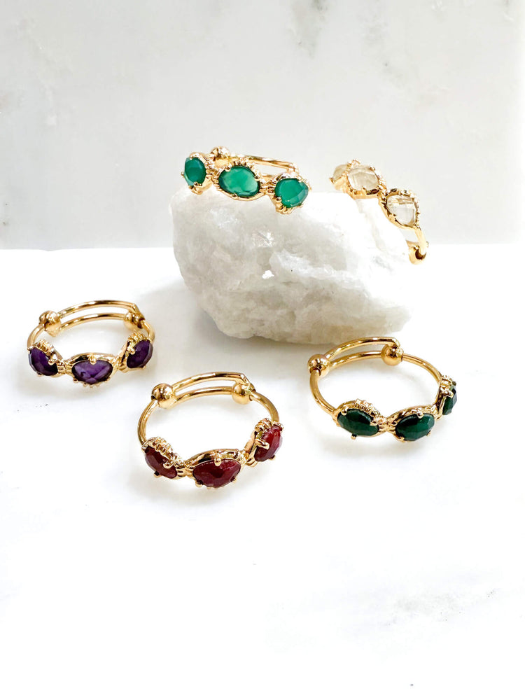Bagues 3 pierres - Au fil de lo - pierres naturelles semi -précieuses - bijoux créateurs Paris France