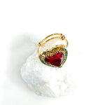 BAGUE Sillimanite rouge coeur de pierre - Au fil de Lo - bague réglable plaqué or  - bijoux créateurs
