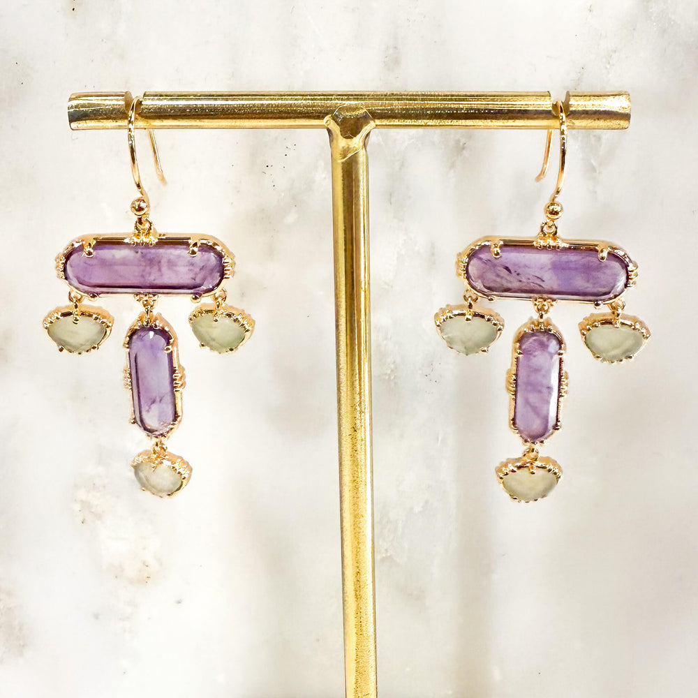 Boucles d'oreilles Chandelier - Améthyste et préhnite