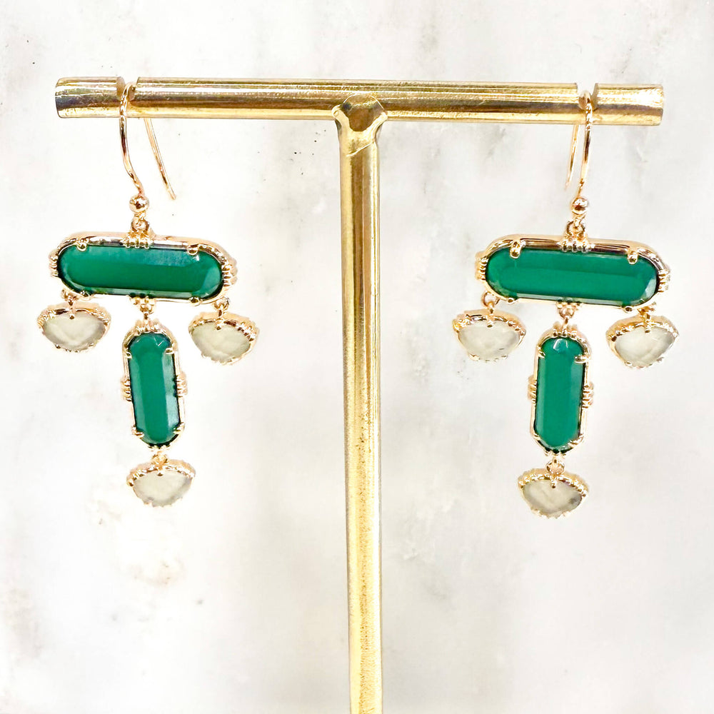 Boucles d'oreilles Chandelier - Onyx verte et Prehnite