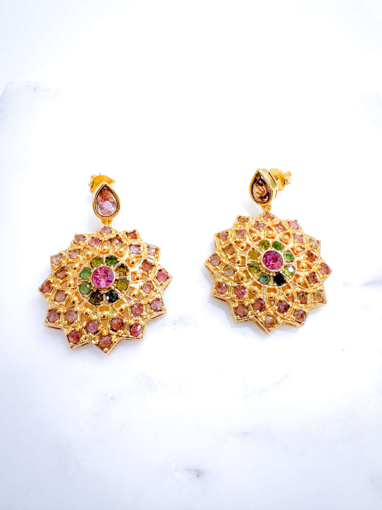 Boucles d'oreilles pendantes - multi couleurs en tourmalines - Bobart bijoux créateurs
