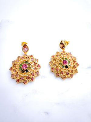 Boucles d'oreilles pendantes - multi couleurs en tourmalines - Bobart bijoux créateurs