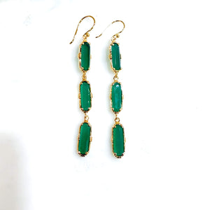 Boucles pendantes AU fl de Lo - 3 pierres Onyx vert pierre naturelle