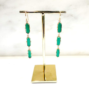 Boucles pendantes AU fl de Lo - 3 pierres Onyx vert pierres naturelles
