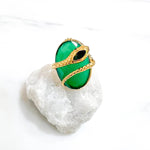 Bague réglable Serpent plaqué or - Onyx vert