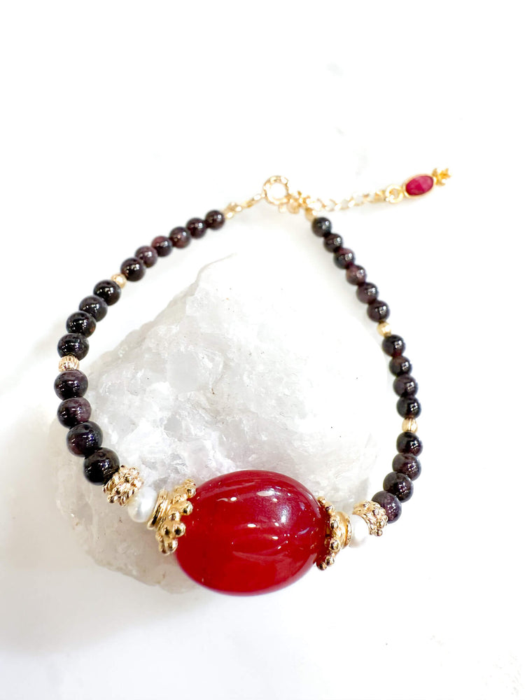 Bracelet  - Grenat, perle et agate rouge