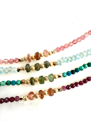 Bracelet perles fines semi précieuses chrysocolle et de tourmaline verte - collection pierres fines les précieuses