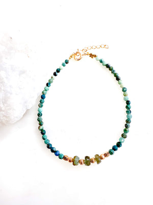 Bracelet perles fines semi précieuses chrysocolle et de tourmaline verte - Bobart Bijoux 
