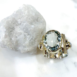 Bague argent canyon bijoux Thea ethnique argent et laiton doré améthyste verte  bobart paris