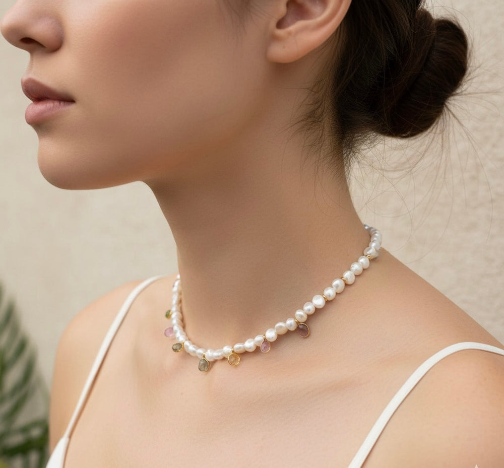 Collier perle et tourmaline drop - plaqué or - bobart bijoux paris marais