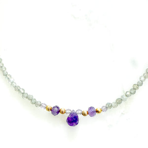 Collier pierres fines naturelles : labradorite et amethyste violet
