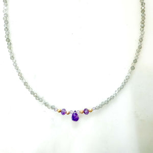 Collier pierres fines naturelles : labradorite et amethyste - collier creation made in france