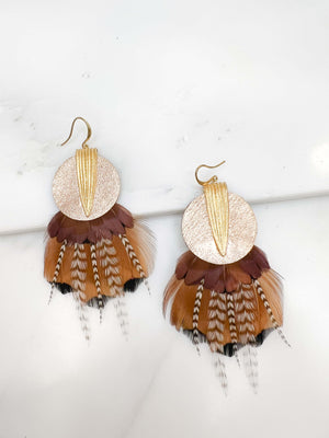 Boucles d'oreilles pendantes plumes dune rose fabrication française lady amherst
