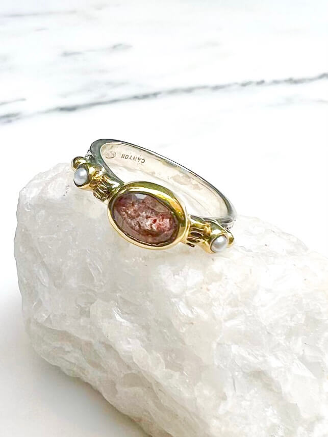 Bague fine ethnique argent CANYON - quartz fraise