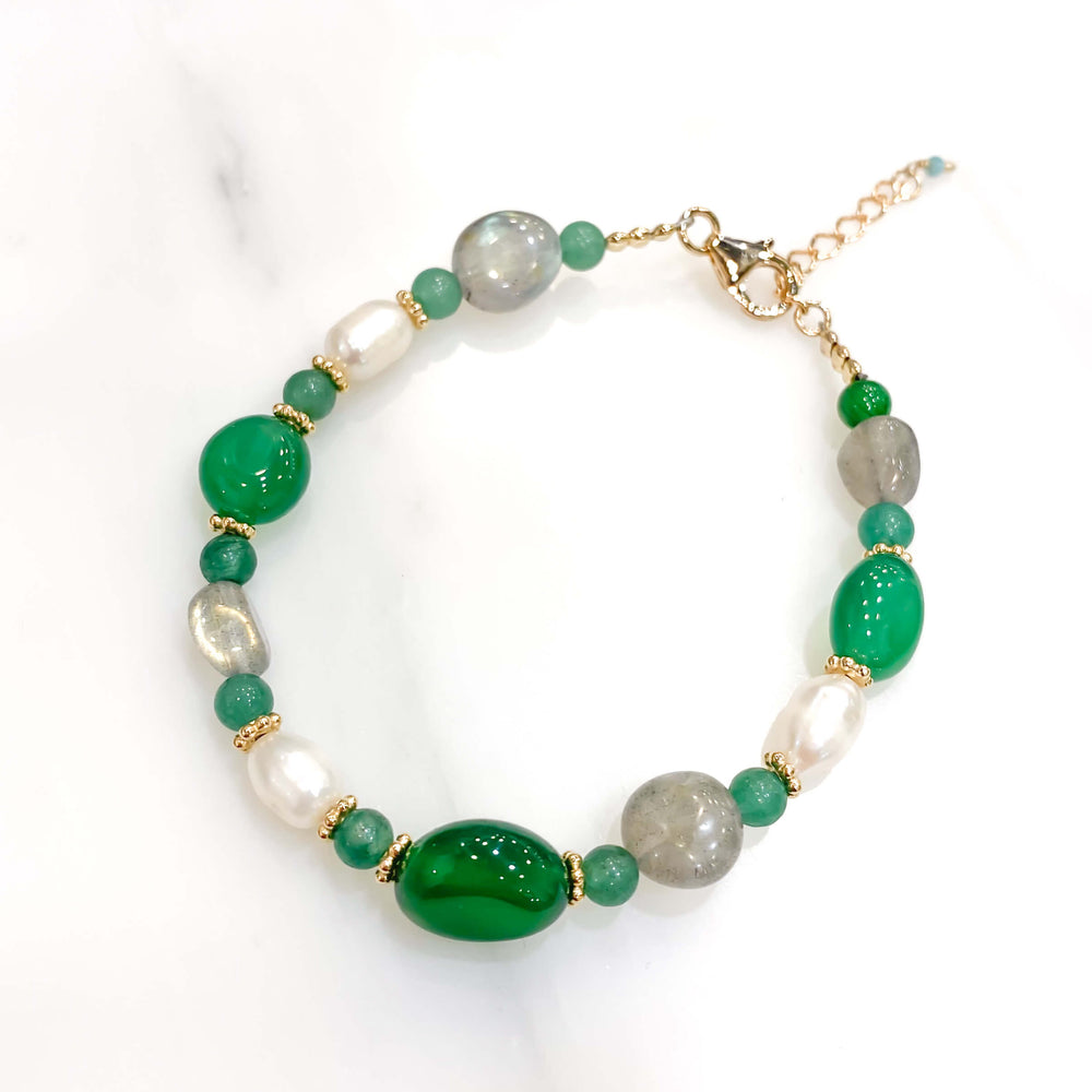 Bracelet Moorea pierres semi precieuses calcédoine labradorite agate verte - bobart bijoux