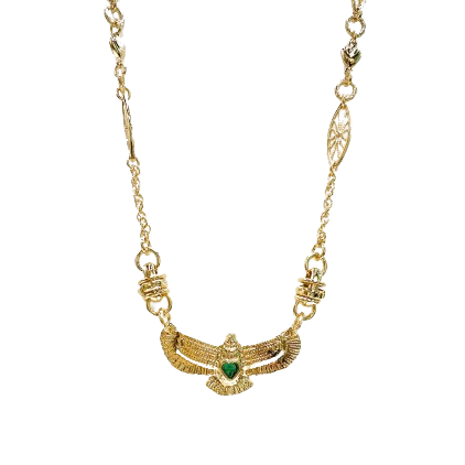 Collier Virginie Berman, collier aigle plaqué or , coeur vert 