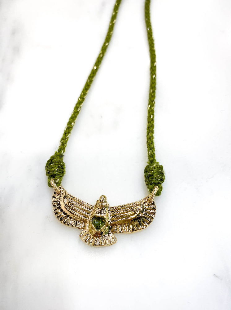 Collier aigle coeur vert - Virginie Berman, créatrice française, bijoux haute fantaisie