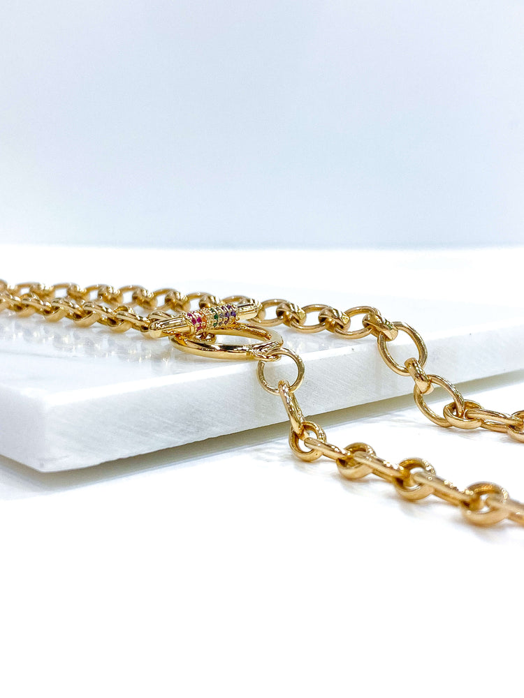 collier grosse maille plaqué or arc en ciel