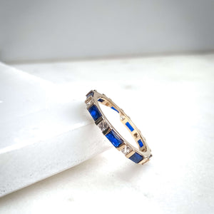 Bague anneau pierre rectangle - zircon bleu et blanc