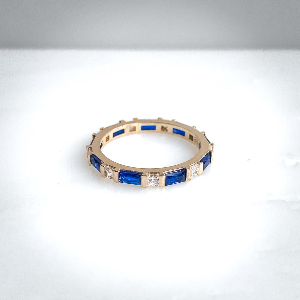 Bague anneau pierre rectangle - zircon bleu et blanc - Bague anneau Camilla - Bobart Bijoux Paris