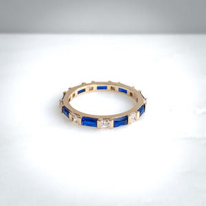 Bague anneau pierre rectangle - zircon bleu et blanc - Bijoux plaqué or -bijoux créateur