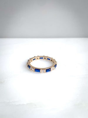 Bague anneau pierre rectangle - zircon bleu et blanc - Bague anneau Camilla - Bobart Bijoux Paris