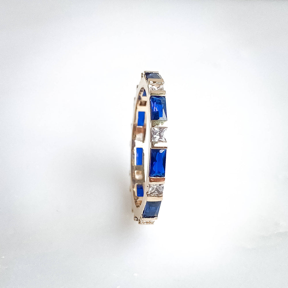 Bague Camilla -  bague anneau pierre rectangle - zircon bleu et blanc - Bobart Bijoux 