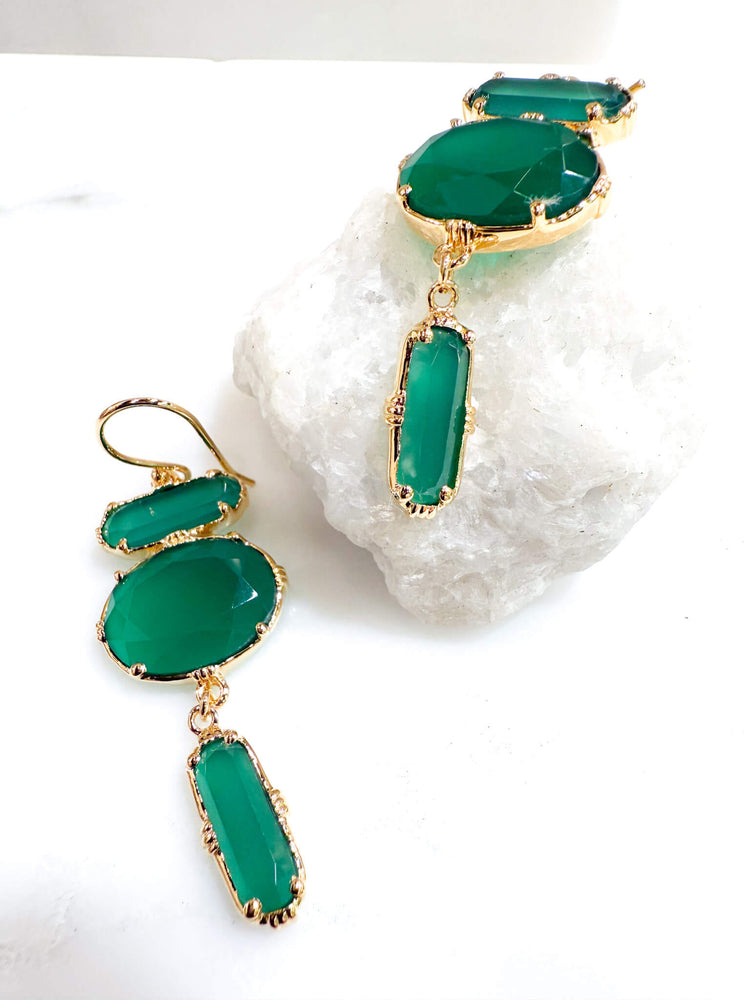 Boucle d'oreilles pendantes - Onyx vert