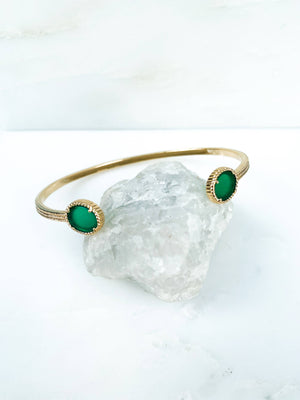 Jonc plaqué or serties de deux onyx vertes , bijoux créateur , bobart bijoux paris