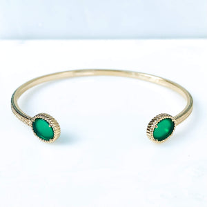 Jonc plaqué or serties de deux onyx verte , bijoux créateur