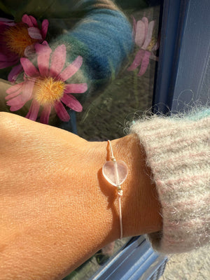 Bracelet lien cœur quartz rose -  Edition octobre rose