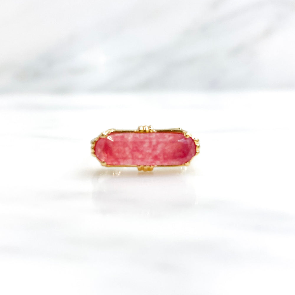 Bague rectangle quartz fraise  - plaqué or ajustable