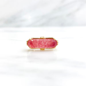 Bague rectangle quartz fraise  - plaqué or ajustable