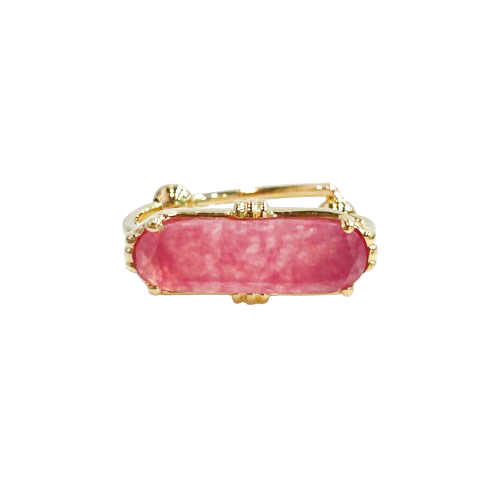 Bague Au fil de Lo empierrée rectangulaire barrette - quartz fraise - bijoux créateur