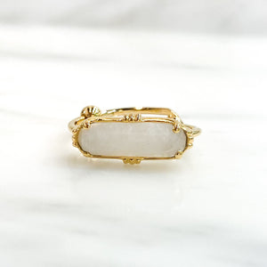 Bague rectangle blanche pierre semi précieuse : pierre de lune - AU fil de lo
