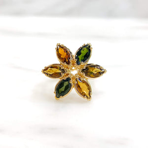 Bague Fleur tourmaline - Au fil de o - Bague ajustable plaqué or