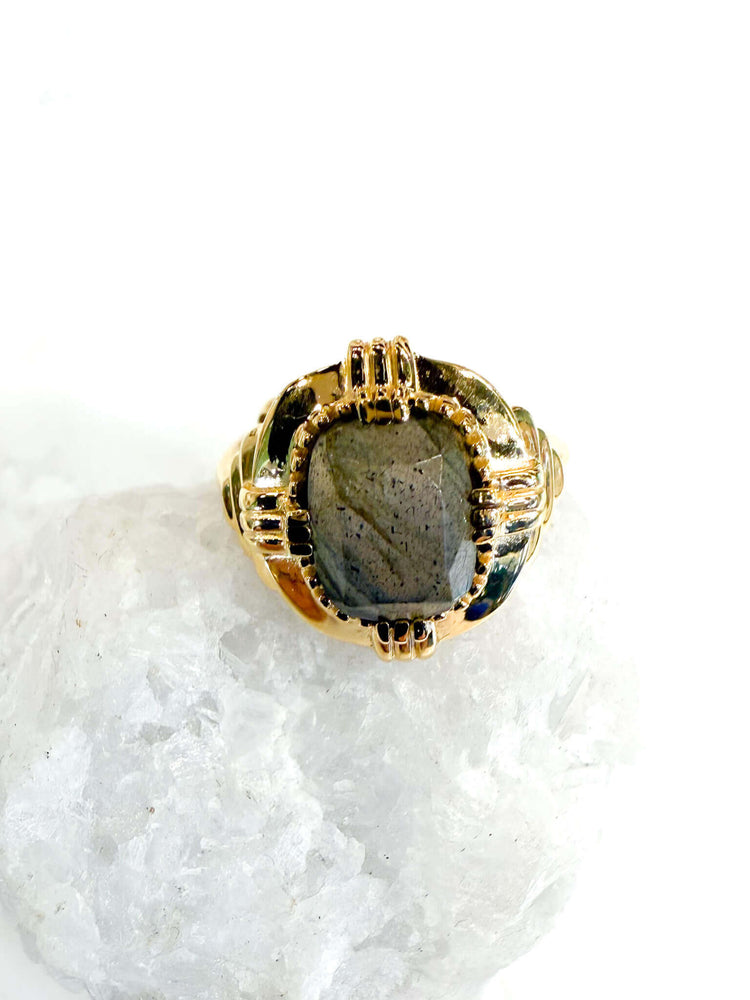 Bague art déco labradorite réglable Au fil de Lo creatrice francaise - made in france