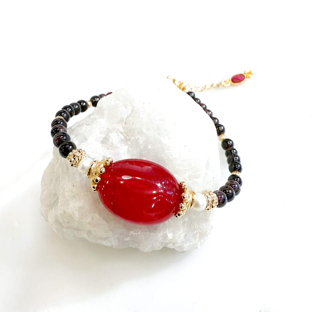 Bracelet  - Grenat, perle et agate rouge
