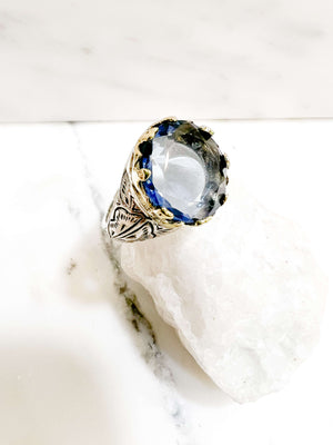 Bague argent topaze et aigle doré