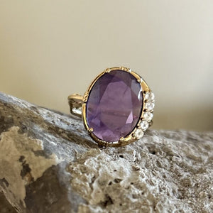 Bague ovale Au fil de Lo - Améthyste et zircons